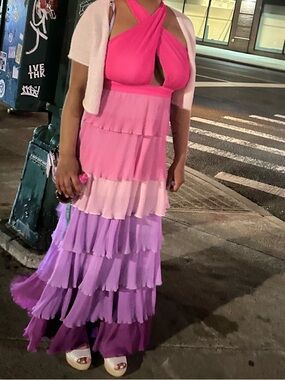 Pink to Purple Tiered Ruffle Maxi Dress